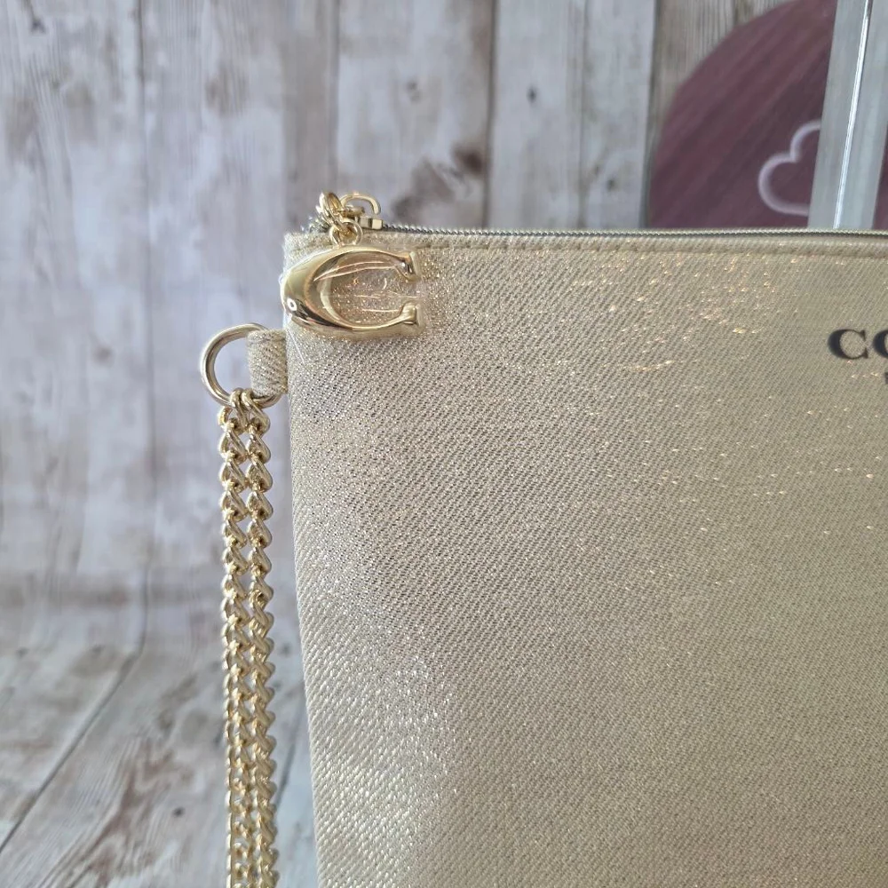 Coach Gold Glitter Evening Wristlet Pouch Clutch Bag